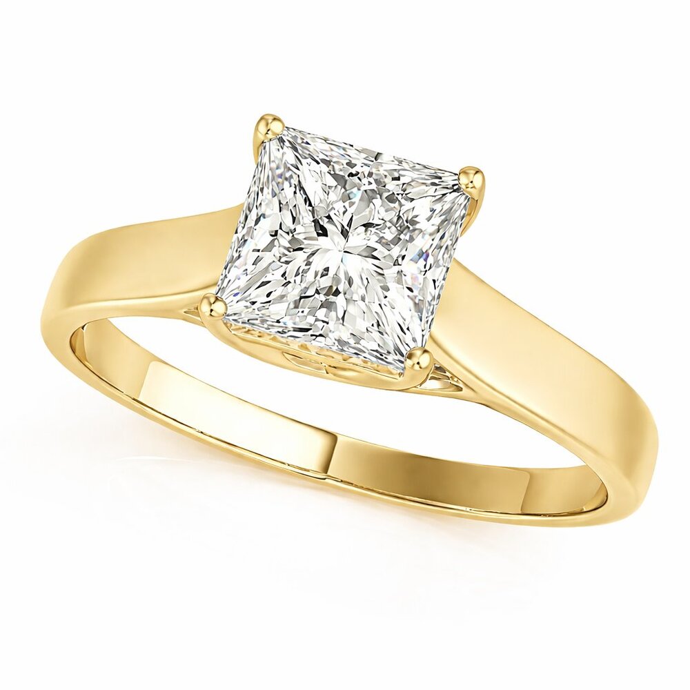 1/3 CT FG/VVS1 Princess Solitaire Diamond Engagement Ring in 14K Yellow Gold